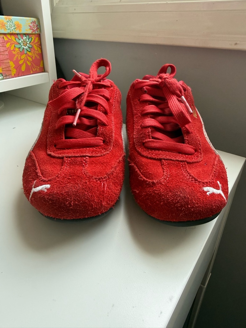 Puma Kids Red Suede Lace Sneakers with White Logo
